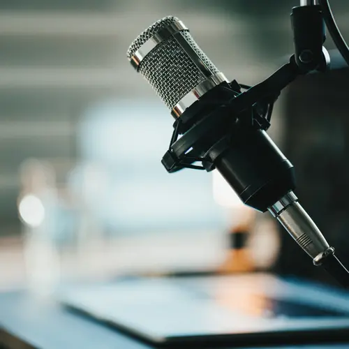 Close-up of professional podcast microphone in studio setup near Nashville, TN at The Podcast Pod in Brentwood